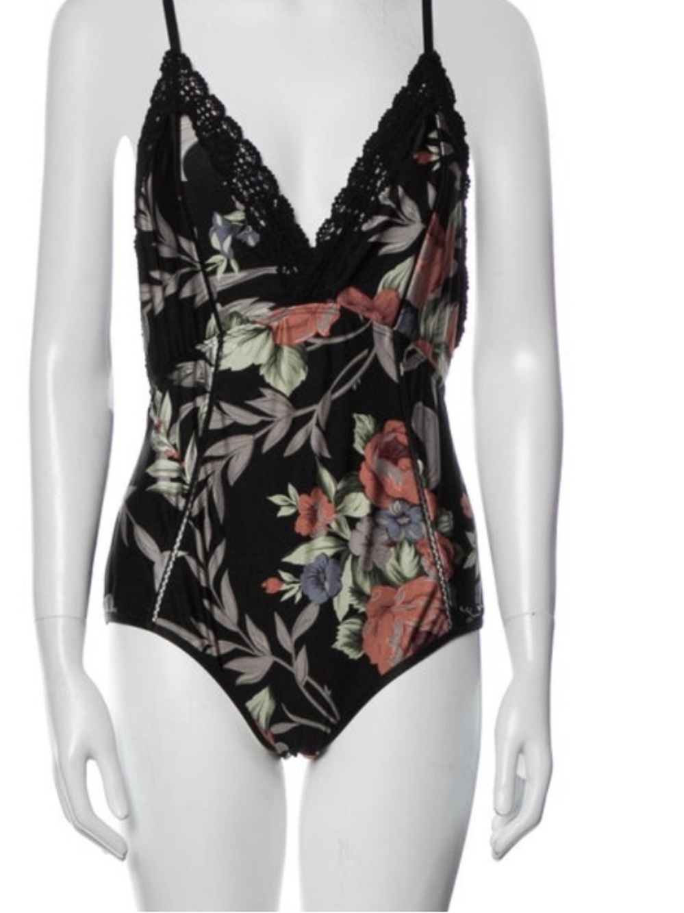 Zimmermann Black Floral Lace-Trim One-Piece Swimsuit